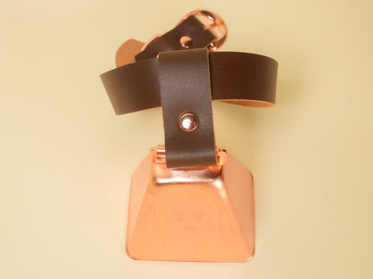 Hucow Collar with Copper Cowbell in Brown Leather