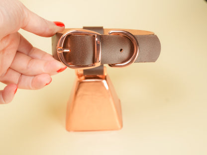 Hucow Collar with Copper Cowbell in Brown Leather
