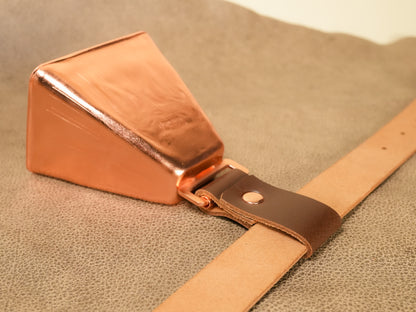 Hucow Collar with Copper Cowbell in Brown Leather