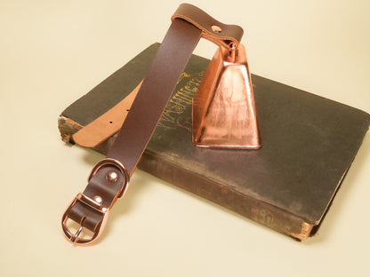 Hucow Collar with Copper Cowbell in Brown Leather