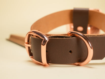 Hucow Collar with Copper Cowbell in Brown Leather
