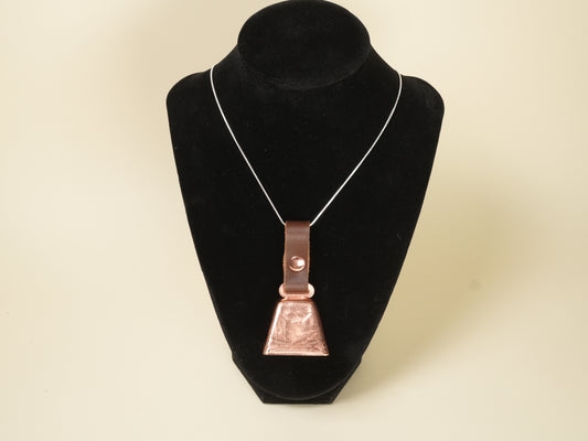 Farmhouse Necklace with Copper Cowbell and Silver Chain