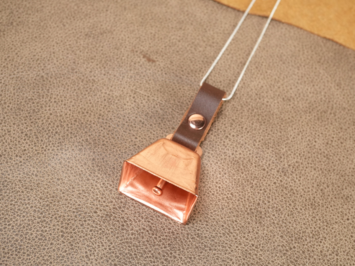 Farmhouse Necklace with Copper Cowbell and Silver Chain