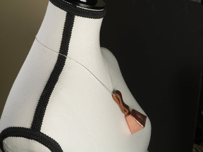 Farmhouse Necklace with Copper Cowbell and Silver Chain