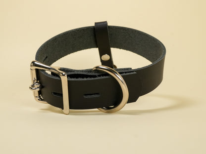 Locking Hucow Collar with Antique Brass Cowbell in Black Leather