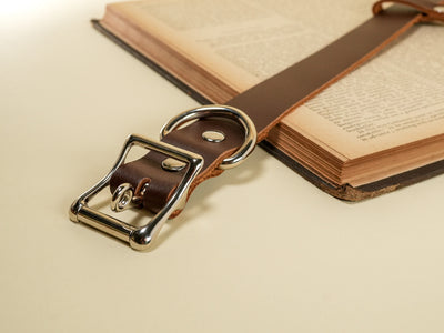 Locking Hucow Collar with Silver Cowbell in Brown Leather