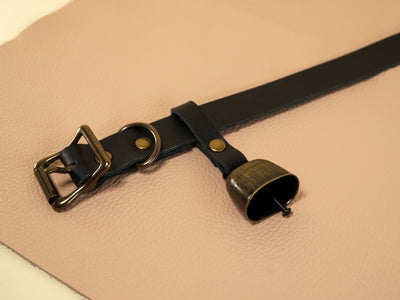 Hucow Collar with Antique Brass Cowbell in Black Leather
