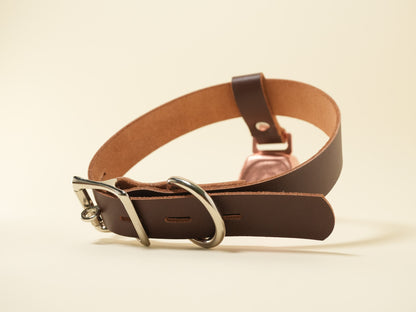 Locking Hucow Collar with Copper Cowbell in Brown Leather