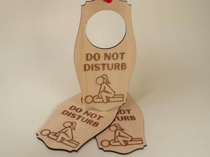 Wooden adult do not disturb sign with engraved text and adult-themed illustration by Bound by Dave