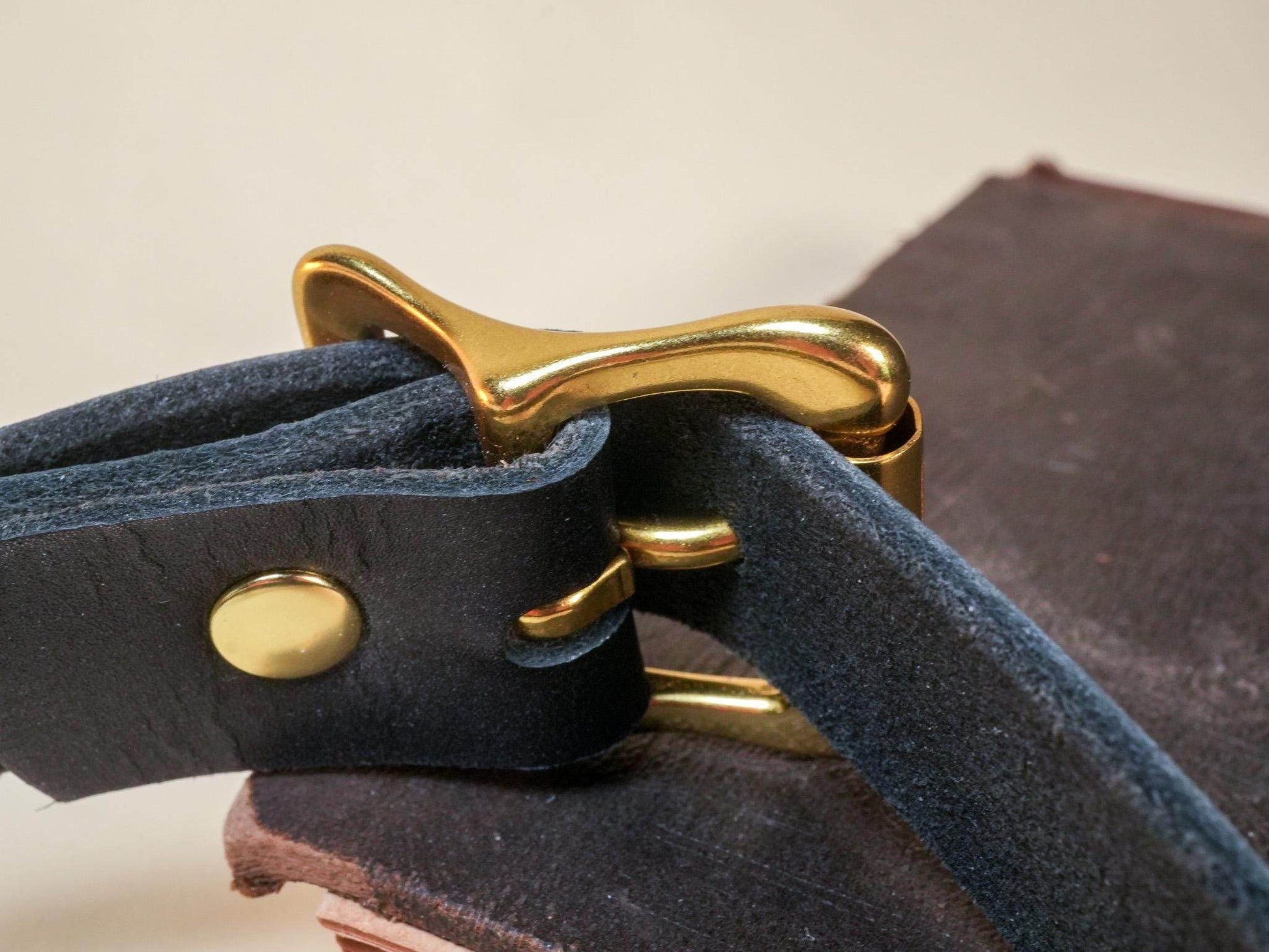 Bound by Dave black leather day collar with gold buckle and rivet detail