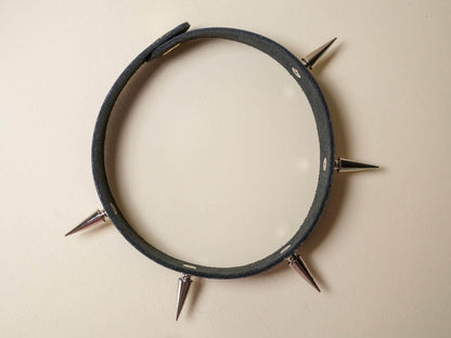 Bound by Dave black leather Goth Choker with silver metal spikes accessory for edgy fashion