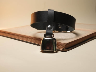 Bound by Dave black leather collar with silver bell for hucow roleplay accessories