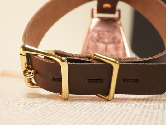 LOCKING Custom Size Cow Bell Leather Hucow Collar [Small, Medium, Large, Extra-Large] Copper Cowbell for Sub, Cowgirl, Furry, Cosplay Outfit