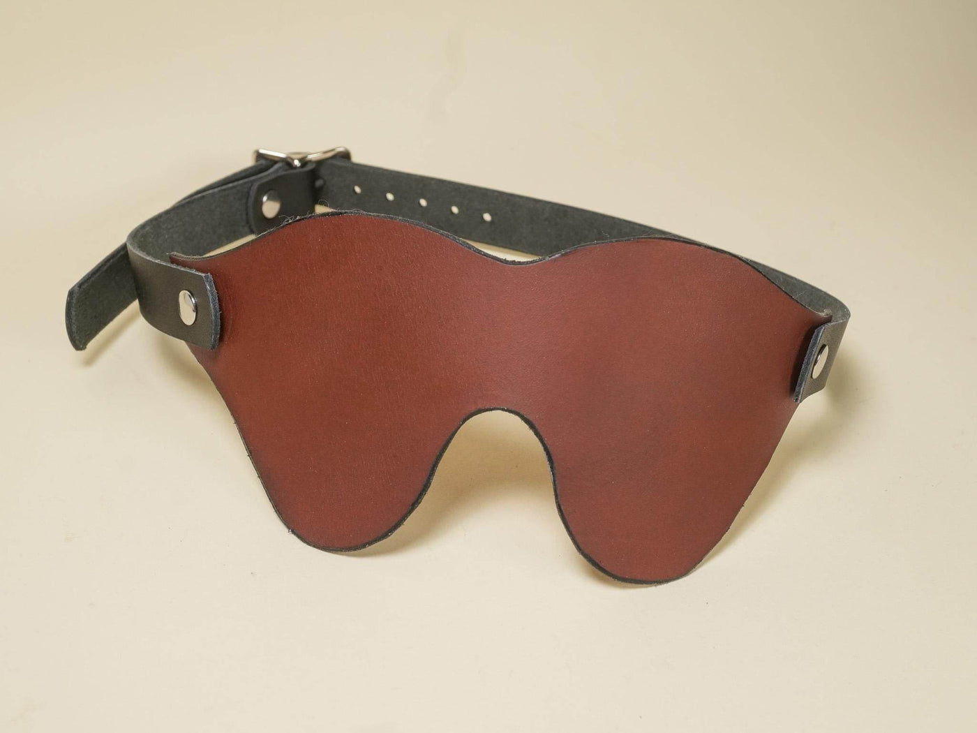 Bound by Dave leather blindfold in brown with adjustable black strap for comfort