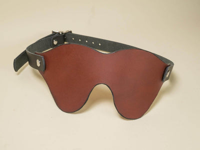 Bound by Dave leather blindfold in brown with adjustable black strap for comfort