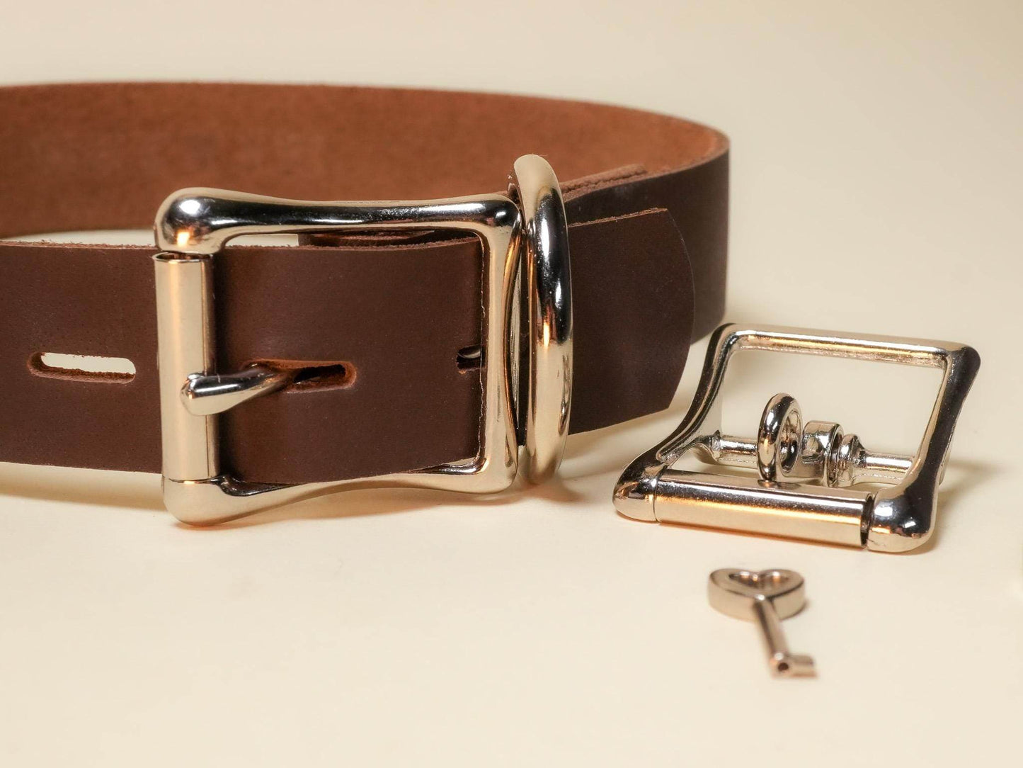 Bound by Dave brown leather Locking Sub Collar with metal buckle and small key lock