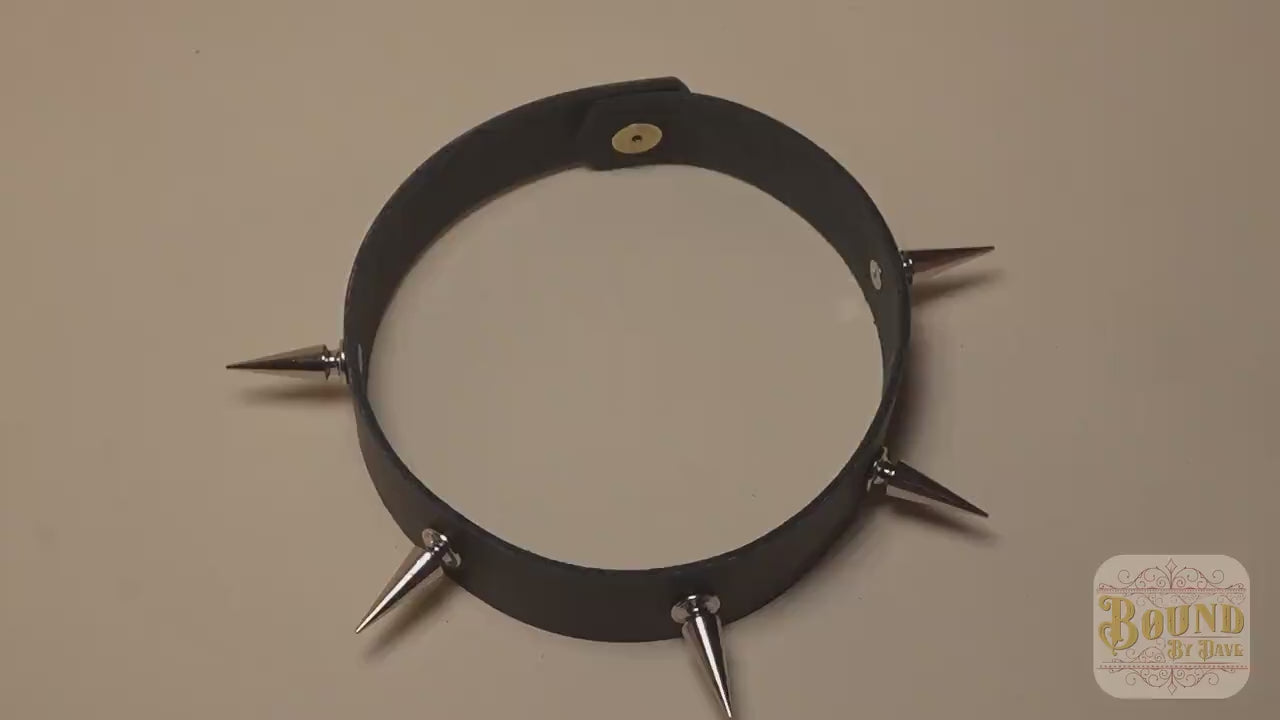 Spiked Choker with Silver Spikes in Black Leather