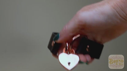 Day Collar Choker with Heart Lock in Black Leather and Rose Gold