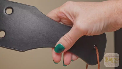 Punishment Paddle with Impact Holes in Thick Black Bridal Leather