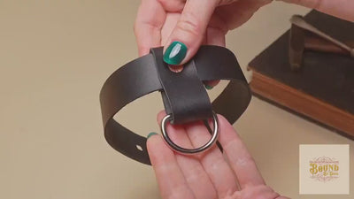 Locking Sub Collar with Heart Lock and Key, D-Ring in Black Leather
