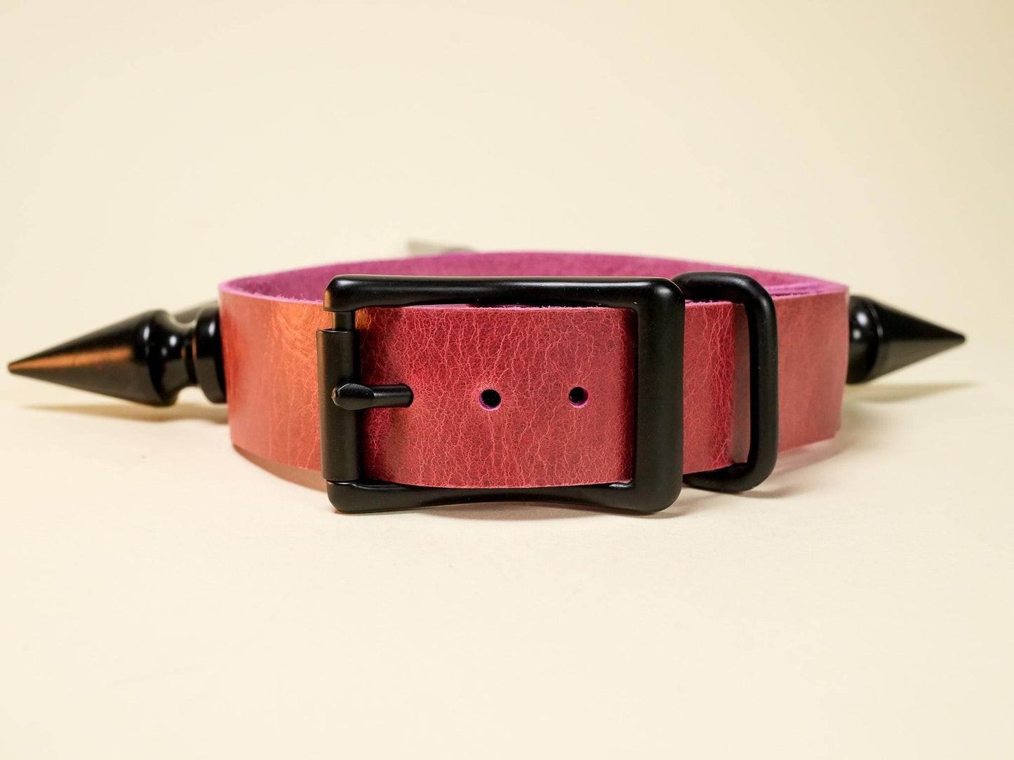 Bound by Dave Rave Choker in red with black buckle and black pointed spikes