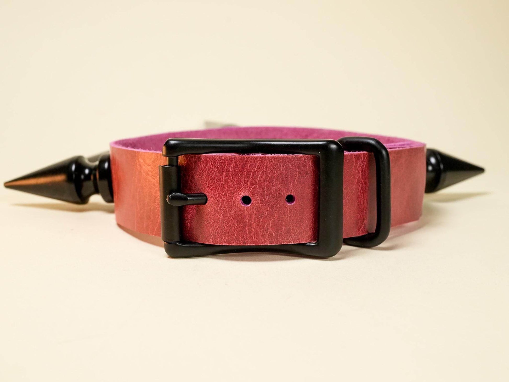 Bound by Dave Rave Choker in red with black buckle and black pointed spikes