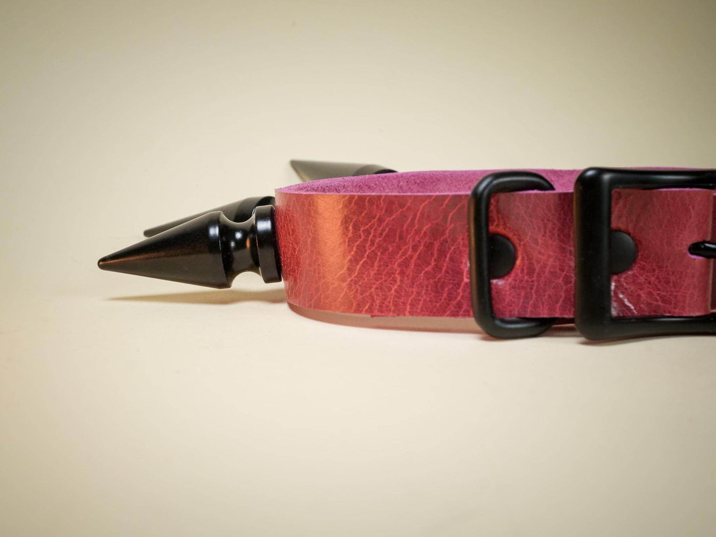 Bound by Dave red leather Rave Choker with black metal spikes and buckle closure