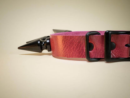 Bound by Dave red leather Rave Choker with black metal spikes and buckle closure